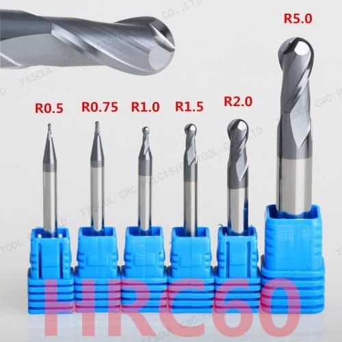 1-20mm-1PCS,Freeshipping HRC60 2 Flute ball nose CNC solid carbide end mill,woodworking router bit,Tungsten steel milling cutter