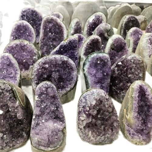 100% Natural Amethyst Cluster Purple Amethyst Geode Quartz Cluster Crystal Specimen Energy Healing 1pcs (no stand)