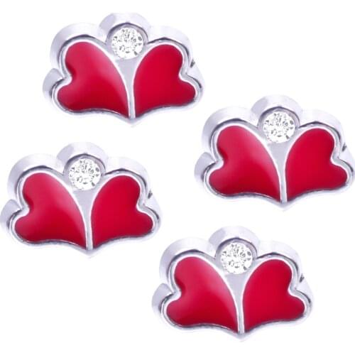 20Pcs/Lot Enamel Red Two Heart Charms Making Memory Glass Locket Valentines Gift Jewelry Wholesale