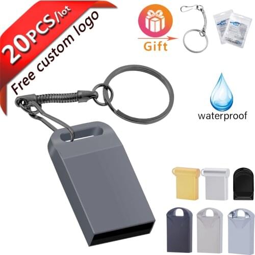 20pcs/lot Waterproof Metal Flash Drive 4GB/8GB/16GB/32GB/64GB/128GB Usb 2.0 Pen Drive Business Gadget Memory Stick free logo