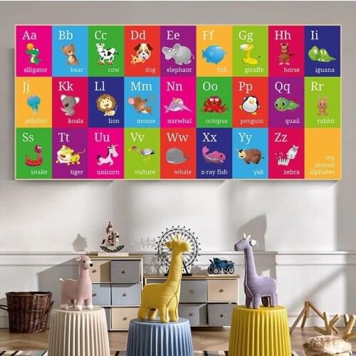 Abc Alphabet Animal Poster Wall Art Canvas Print Painting Kids English Education Baby Early Learning Children Bedroom Art Decor
