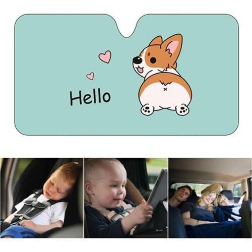 5-layers Car Sun Shade Front Blocks UV Rays Folding Windshield Sunshades Cartoon Shiba Inu Hello Aluminum Foil Auto Sun Visor