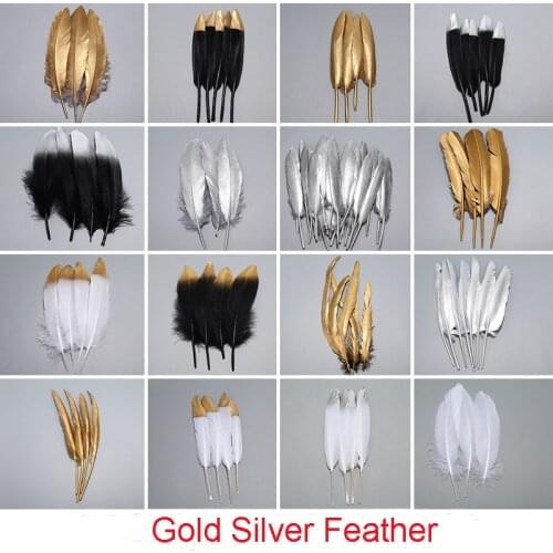 Glitter Gold Silver Feathers Goose Duck Turkey Feather DIY Wedding Decoratin Jewelry Accessories Plumes DIY Feathers for Crafts