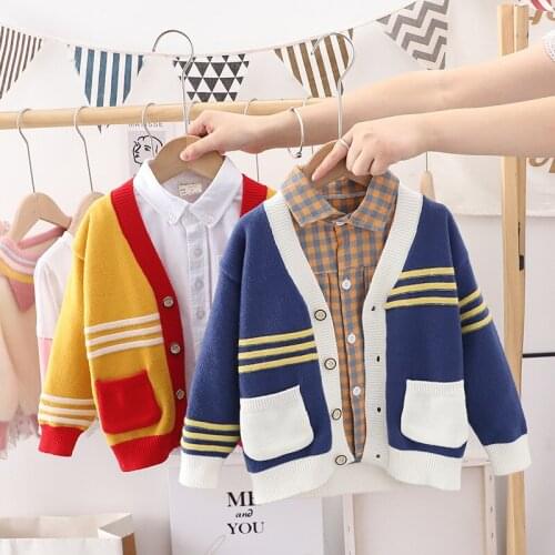 Kids Knit Sweater Childrens Wear Wholesale Children Wear Striped Jacket Girl Sweater Boys Sweater Cardigan 1-7Y