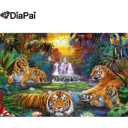 DIAPAI 5D DIY Diamond Painting 100% Full Square/Round Drill "Animal tiger" Diamond Embroidery Cross Stitch 3D Decor A21861