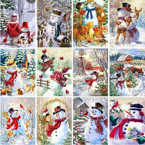 Gatyztory Snowman Christmas Gift Frame DIY Painting By Numbers Handpainted Oil Painting Canvas Colouring