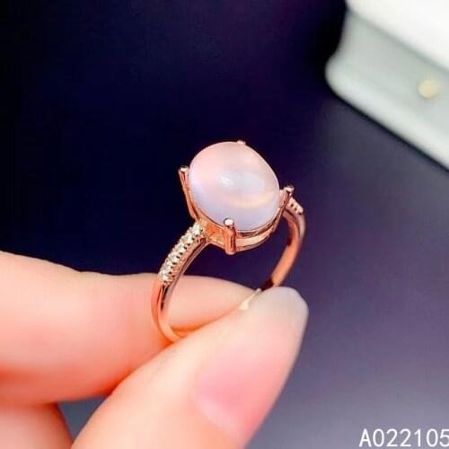 KJJEAXCMY Fine Jewelry 925 Sterling Silver Inlaid Natural Rose Quartz Women Lovely Simple Oval Adjustable Gem Ring Support Detec