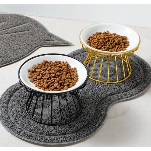 Fashion High-end Pet Bowl Various Cartoon Paw Patterns Stainless Steel Shelf Ceramic Bowl Feeding for Dog and Cat Pet Feeder