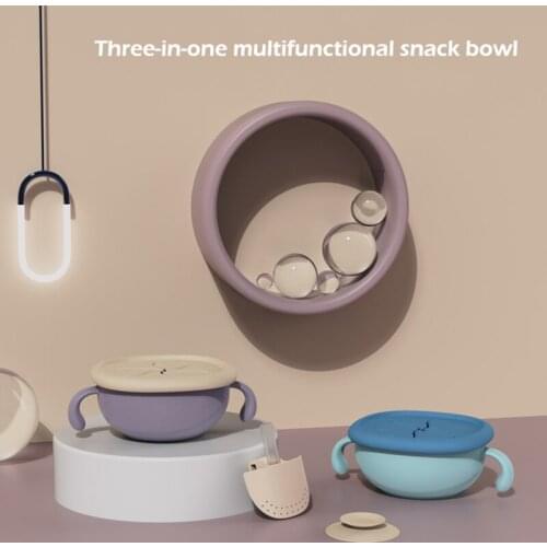 Children’s Tableware Baby Snack Bowl Silicone+PP Material Drinking Bowl For Children 3 Piece Set 450ML High Capacity