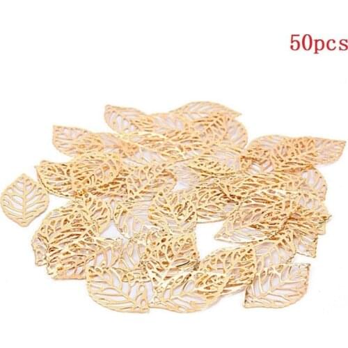 New 50pcs DIY Gold Charm Jewelry Making Plated for Hair Comb Craft Hollow Leaves Pendant Retro Jewelry Accessories