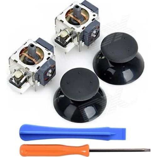 2sets Black New Original 3D Analog Vibration Joystick +Thumb Stick Rocker Mushroom Cap +Tool for XBOX 360 Controller