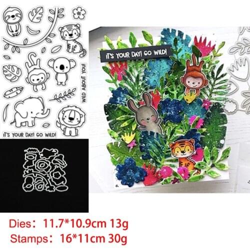 Monkey Animal Zoo Clear Stamps and Metal Cutting Dies DIY Scrapbooking Photo Album Crafts Seal Punch Stencils Stamp and Die Sets