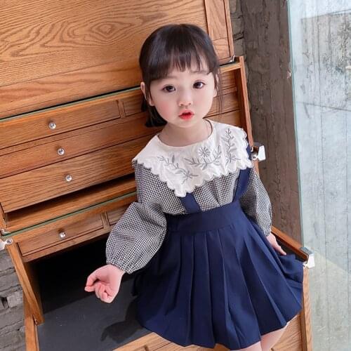 Toddler Kids Clothes Girls Blouse + Jumpsuit Girls Outfits Plaid Pattern Girls Sets Casual Style Kid Clothes