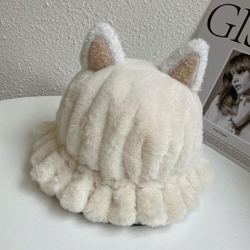 2021 New fashion Bucket Hat Women Panama Winter Autumn Warm Solid Girl cute cat ears Cap fashion cool Hat