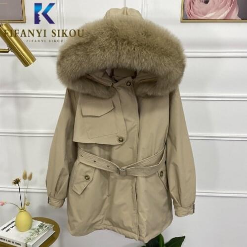 Natural Fox fur collar Hooded Parkas Coat Women Winter Jacket High quality Down Jackets Zipper Fashion Warm Winter Coat Female
