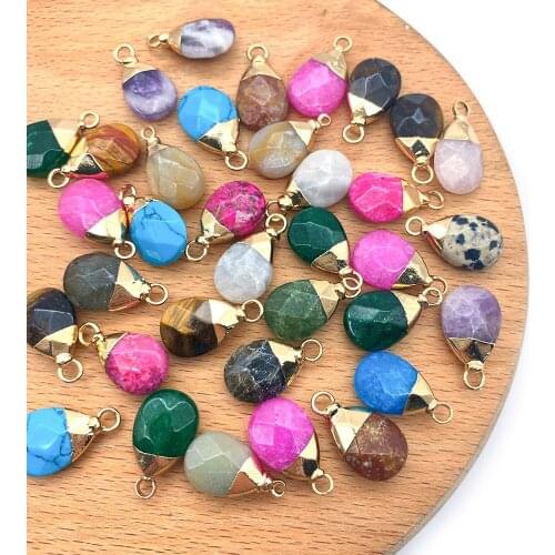 5pcs/pack Natural Semi-precious Stone SectionCharms Agate Rose Quartz Water Drop-shaped Pendants DIY for Making Necklace 10x19mm