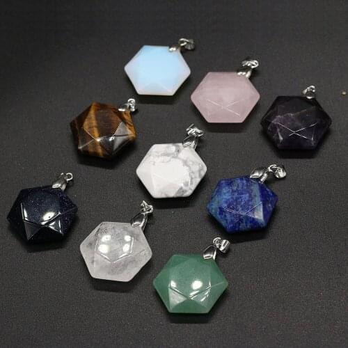 Natural Semi Precious Stone Pendant polygon Mini Making necklaces, bracelets and earrings for DIY