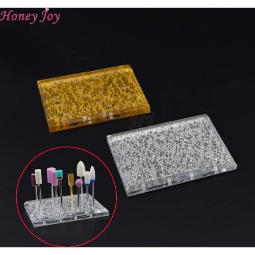 Pro 12 Holes Silver Golden Crystal Acrylic Nail Drill Bits Holder Stand Displayer Storage Box Manicure Nail Art Tool