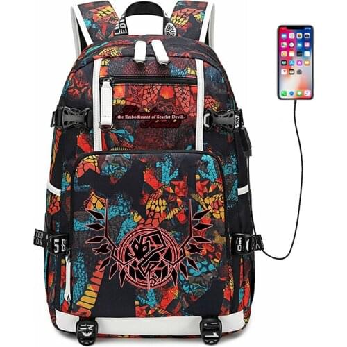 TouHou Project Hakurei Reimu Backpack USB Port Rucksack Bag Snake Pattern Teenager Student BookBags travel Shoulder Laptop Bag