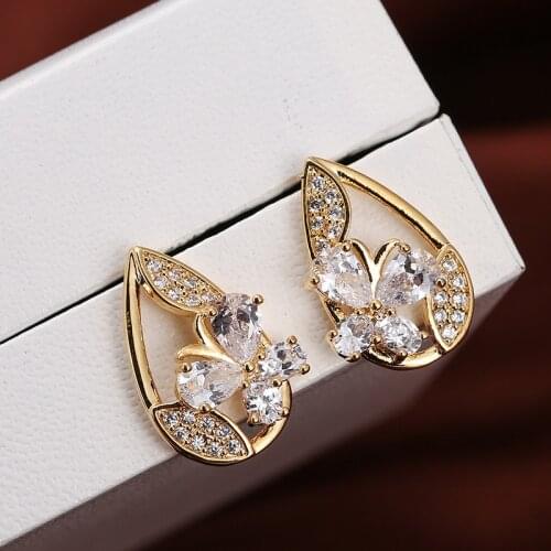 DE252 Fashion Street Snap Delicacy 4A Zircon Water Droplet Flower Ear Stud GIRLS Gift Party WOMENS Jewelry Earrings 2021