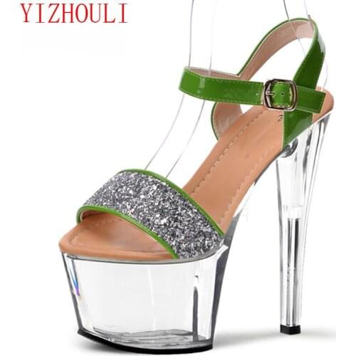 High heels made of sequined crystal soles, EU glass slippers with sexy Roman style, 15-17 cm sandals