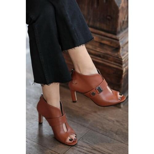 Women Heel Slip On Shoes for Summer Special Leather Platform Luxury High Stripper Tan Fashion Shoes Ladies Made in Turkey