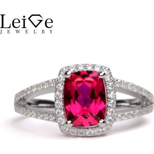 Leige Jewelry Rings Ruby Cushion Cut Sterling Silver 925 Engagement Promise Gemstone Ring Valentine Gift for Lovers Fine Jewelry