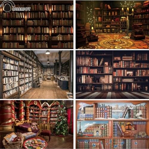 Allenjoy Old Library Bookshelf Photography Backdrop Vintage books Wooden Background Graduation Season Back To School Wallpaper