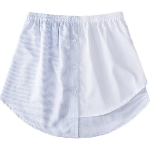 L5YA Women Irregular Striped Shirt Extender Layering Sweep Mini Skirt False Hemline