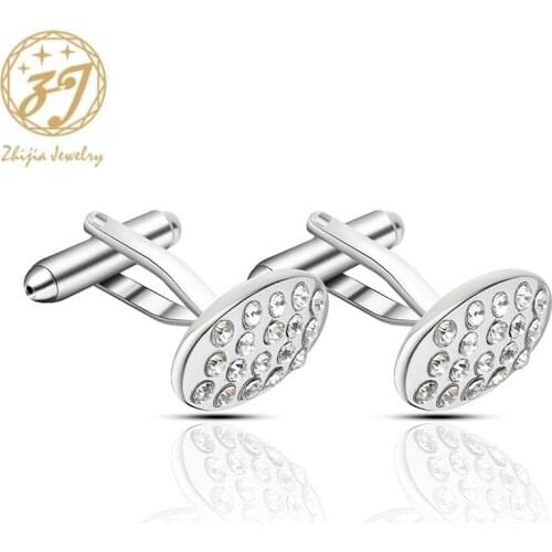 Zhijia top brand jewelry crystal rhinestone zircon oval cufflinks for men suit jewelry accessories new arrival