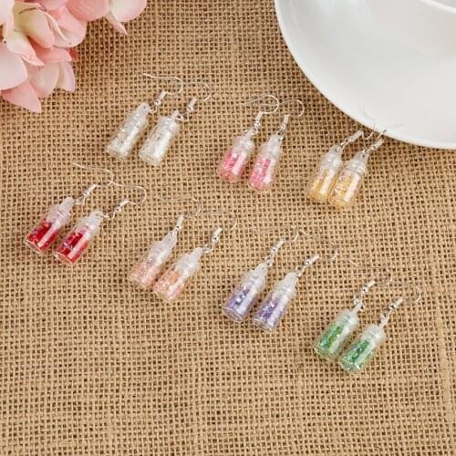 1pair Multicolor Glass Wishing Bottle with Crystal and Sequins drop earrings For Women Children Birthday Gift