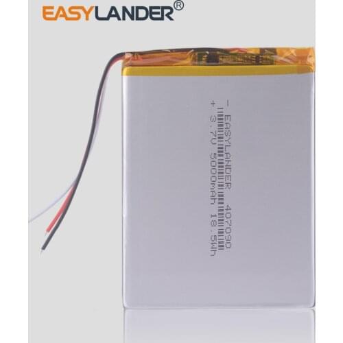 3.7V 5000mAh 407090 polymer lithium ion battery rechargeable batteries for tablet pc 7 inch Tablet PC 3wires