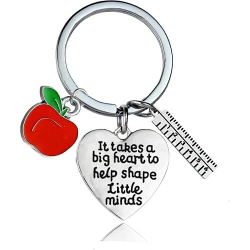 36PC Teachers Gift Keychain It Takes A Big Heart To Help Shape Little Minds Keyring Red Apple Ruler Heart Charm Pendant Jewelry
