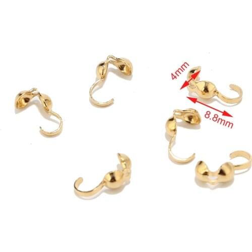 4mm gold tone Stainless Steel Bead Tips, Open Clamshell Fold-Over Bead Tips Knot Covers End Caps for Knots & Crimp Findings