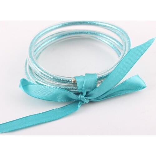 5pcs/Set Glitter Jelly Bangles Bracelets Women Blue Yellow Purple Filled Silicone Bowknot Jewelry All Weather Christmas Bracelet
