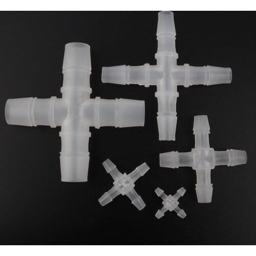 5pcs 2.4-12.7mm PP Plastic Cross Connectors Drip Irrigation Aquarium Fish Tank Hose 4ways Joints Air Pump Aerator Pagoda Joint