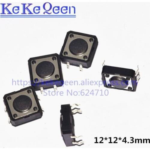 50Pcs/Lot 12x12x4.3 12x12x4.3MM Touch Button Micro Switch Direct Plug-in Self-reset 12*12*4.3mm keys button DIP 4PIN 12*12*4.3