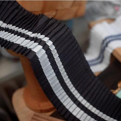 50 cm Striped Pleated Lace Trim White Black Skirts Apparel Sewing Fabric Tape Ribbons for Sleeves Dress Neck Uniform Decorations