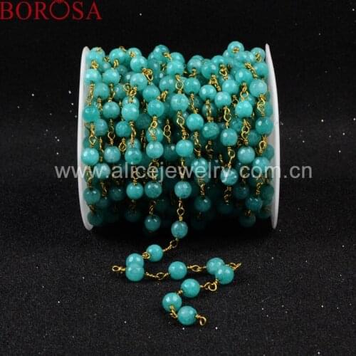 BOROSA 5 Meters Blue Stone Faceted Beaded Chains Necklace DIY Jewerly Findings Materials JT068