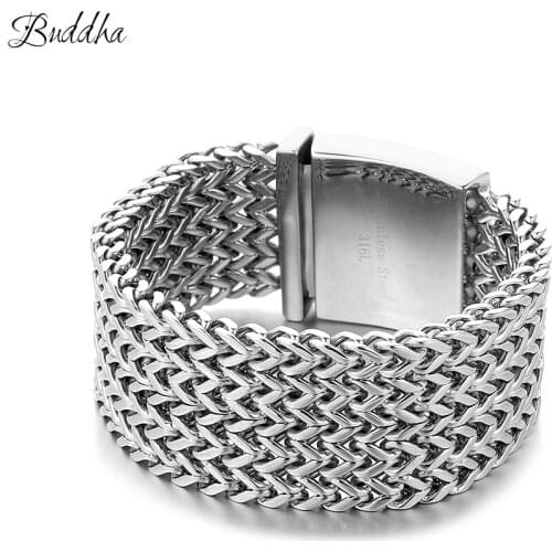 30mm*22cm Silver-color Buddha Bracelet 316L Stainless Steel Five Times Foxtail Box Link Bracelet Mens Boys Jewelry with Logo