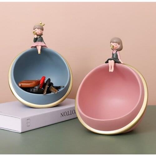 INS Resin Decorative Table Top Storage Box Blowing Bubble Girl Key Organizer Lovely Girl Key Receives Box To Place Articles New