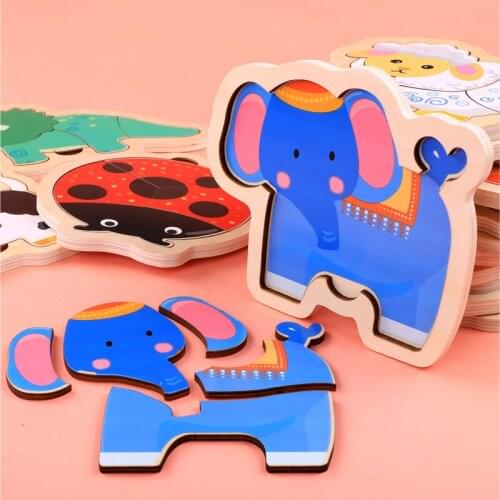 Logwood Baby Toy Wooden Puzzle 3D Puzzle Jigsaw Board Animal Vehicle DIY Puzzle Monterssori Educational Toy for Children