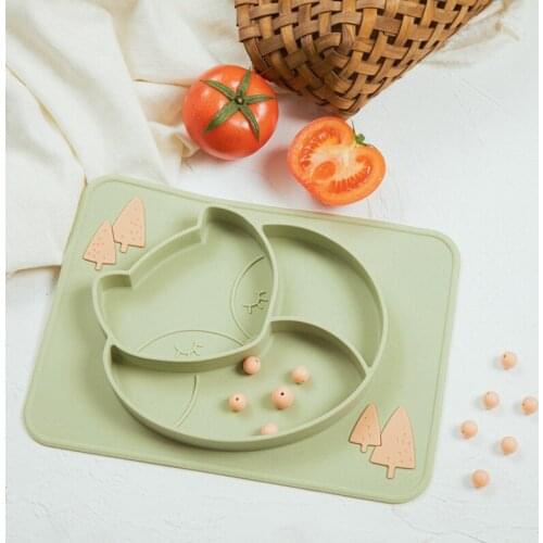 Baby Silicone Dinner Plate Children Bowl Cartoon Fox Silicone Children Plate Food Grade Silicone Dinner Plate Baby Feeding