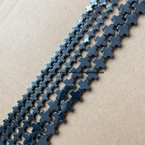 Natural Stone No Magnetic Cross Shape Black Hematite Beads 6x6 10x10MM 15" Per Strand Pick Size