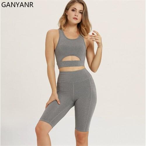 GANYANR Seamless Yoga Suit Gym Clothing Set Jogging Tracksuit Sportswear Fitness Bodysuit Wear Women Bra Workout Sweat Shorts
