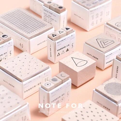 Geometry cube cylinder numbers wooden stamp wave dot pinstrip shape scrapbooking DIY hobby planner notebook decoration