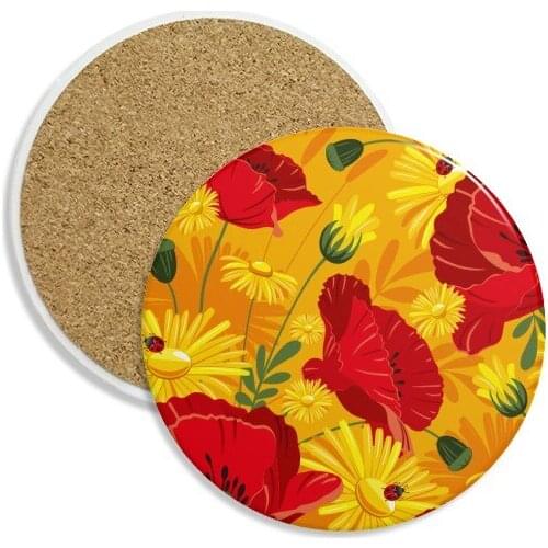 Canvas Flowers Plant Painting Corn Poppy Ceramic Coaster Cup Mug Holder Absorbent Stone for Drinks 2pcs Gift