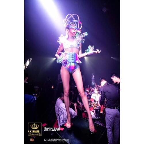 Space warrior costume cosplay party Nightclub Bar Female Singer Dance Team Party Symphony Laser Drill Bikini Set