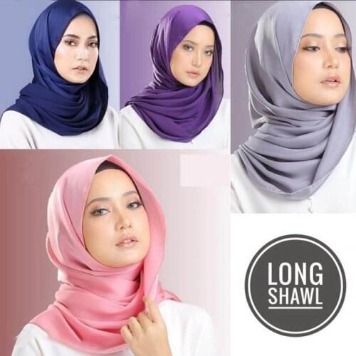 Malaysian Ladies Headscarf Plain Silky Scarf Bandana Fashion Satin Long Shawl For Muslim Women Islamic Modesty Headwrap 180x70cm