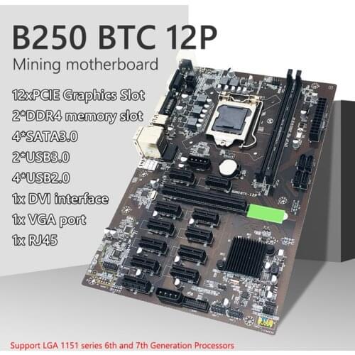 B250 mining motherboard 12 GPU Bitcoin Crypto Etherum Mining JW B250P B250-BTC PRO DDR4 LGA 1151 Motherboard SATA3.0 Support VGA
